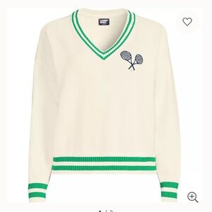 Lands End Women's Drifter Varsity Vneck Tennis Sweater with Crest XS/S